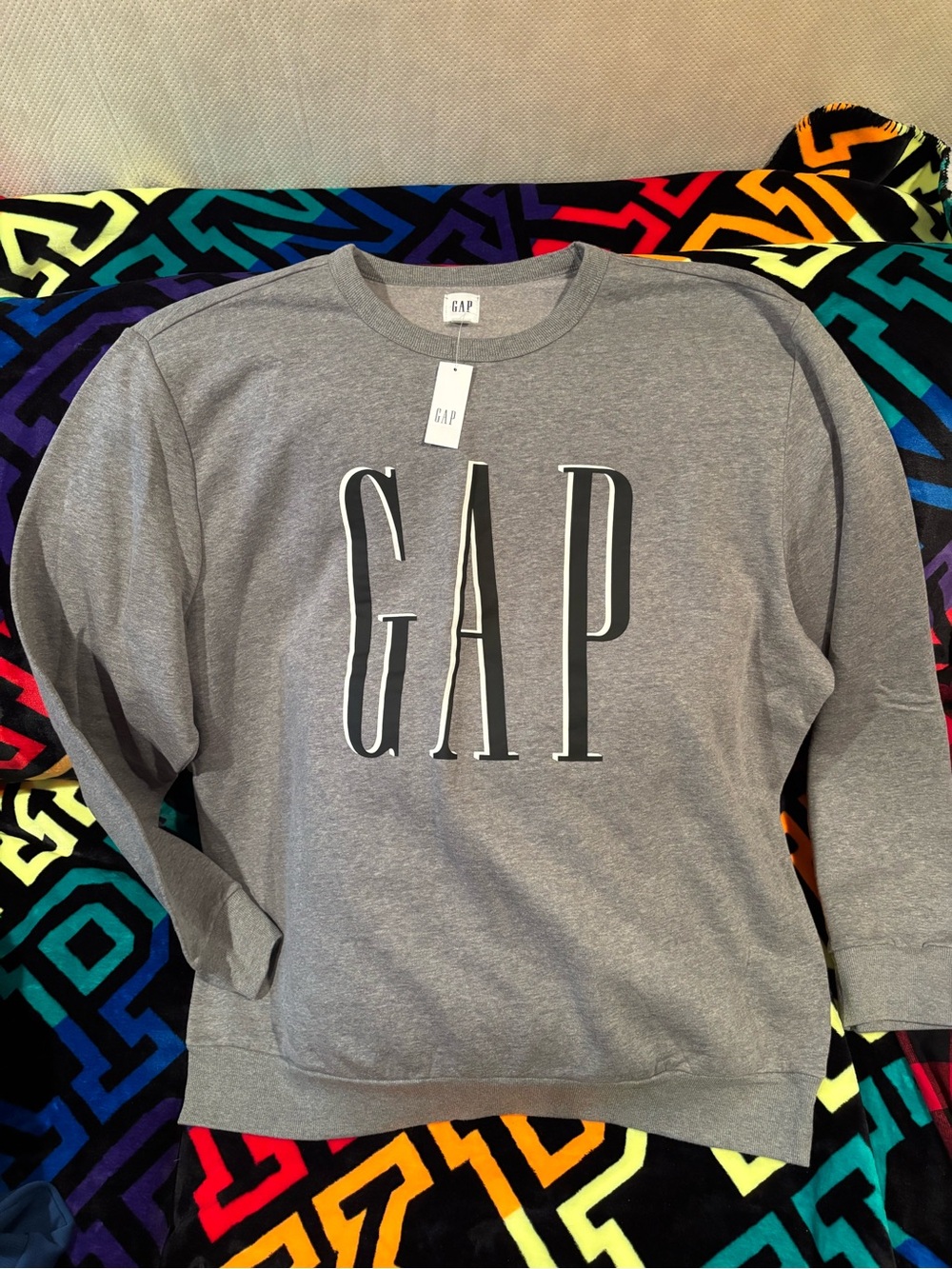 GAP Men's Crewneck Sweatshirt - Heather Gray with Black Logo